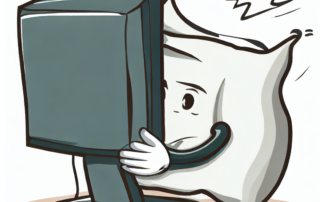 A person smothering a computer with a pillow cartoon style