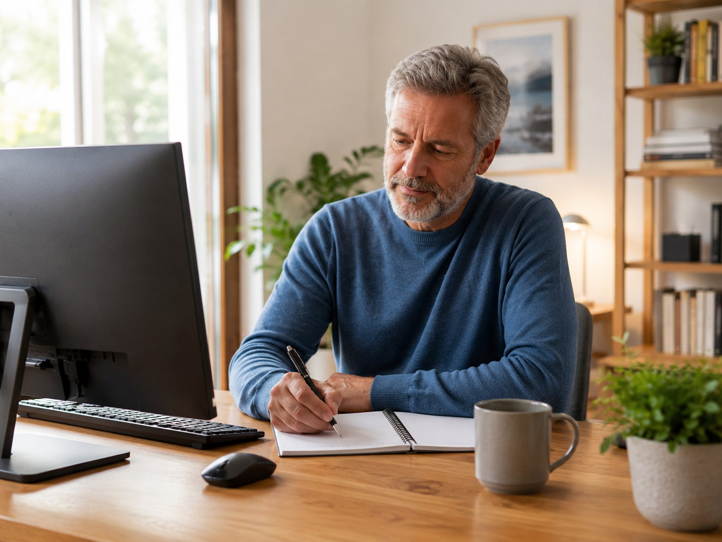 Homeowner discussing computer issues remotely.