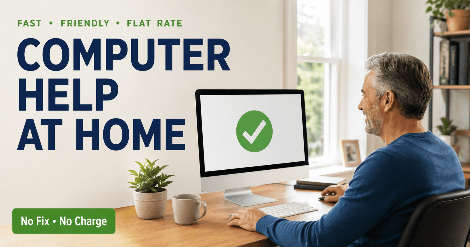 Person receiving online computer help at home